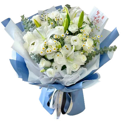 驻马店11朵白玫瑰桔梗百合，爱永恒不息
