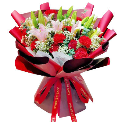 驻马店红玫瑰康乃馨百合花，欢乐和美好