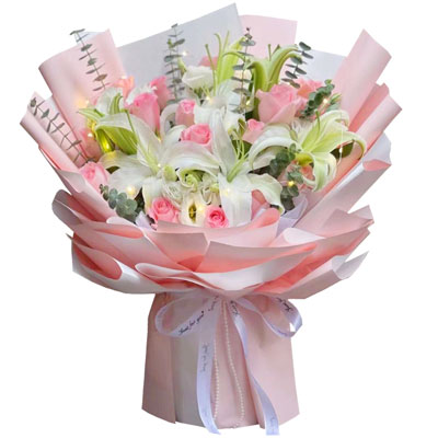 驻马店16朵粉玫瑰百合，感情稳定坚固